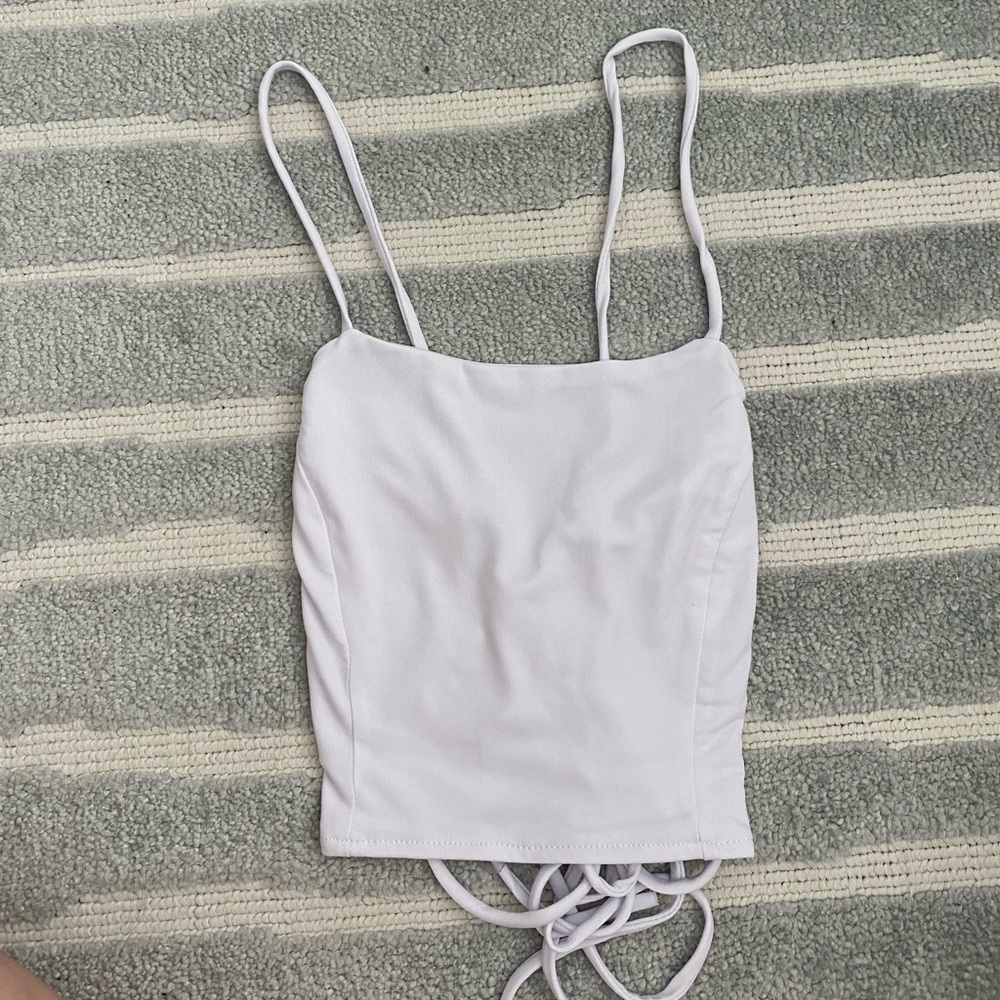 Hippie Love White Lace Up Back Tank Top NWT